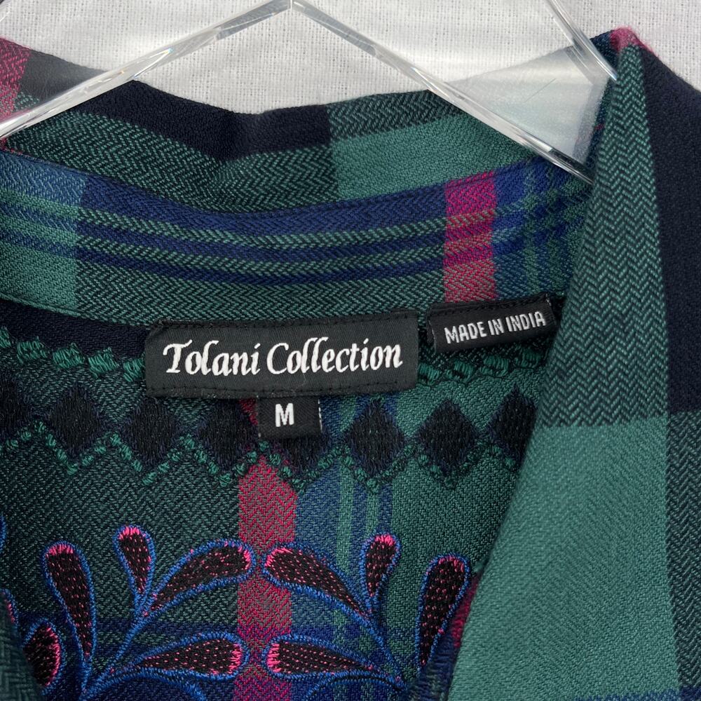 TOLANI COLLECTION Plaid Embroidered Button Up Shirt Womens Medium Green Black - Picture 12 of 16